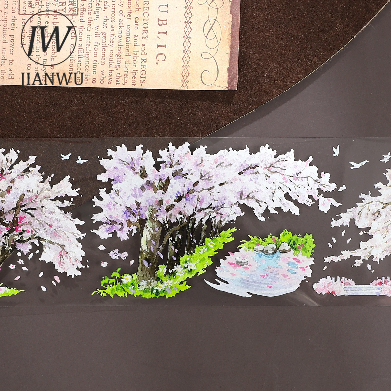 JIANWU 70mm * 5m 빈티지 벚꽃 나무 꽃 풍경 소재 콜라주 스크랩북 PET 테이프 크리 에이 티브 DIY 저널 문구