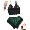 Ensemble pyjama en satin pour femmes, haut en dentelle et short, lingerie sexy, vêtements de nuit 2 pièces, vêtements de nuit respirants d'été, noir et rose