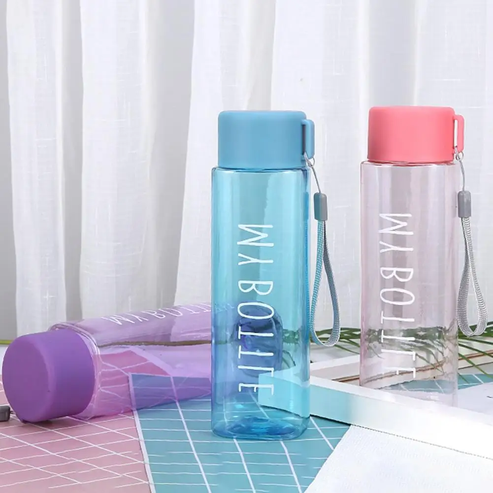 H2O Frosted Transparent Water Bottles Plastic Cup Sports Lovers Cup Fashion  Stick Rope Cup Flower Cups