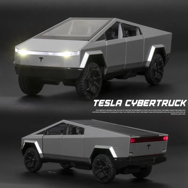1:32 Tesla Cybertruck Pickup Alloy Car Model Diecast Toy Vehicle Sound And Light Simitation For Children Christmas Gift Boy Toys 2