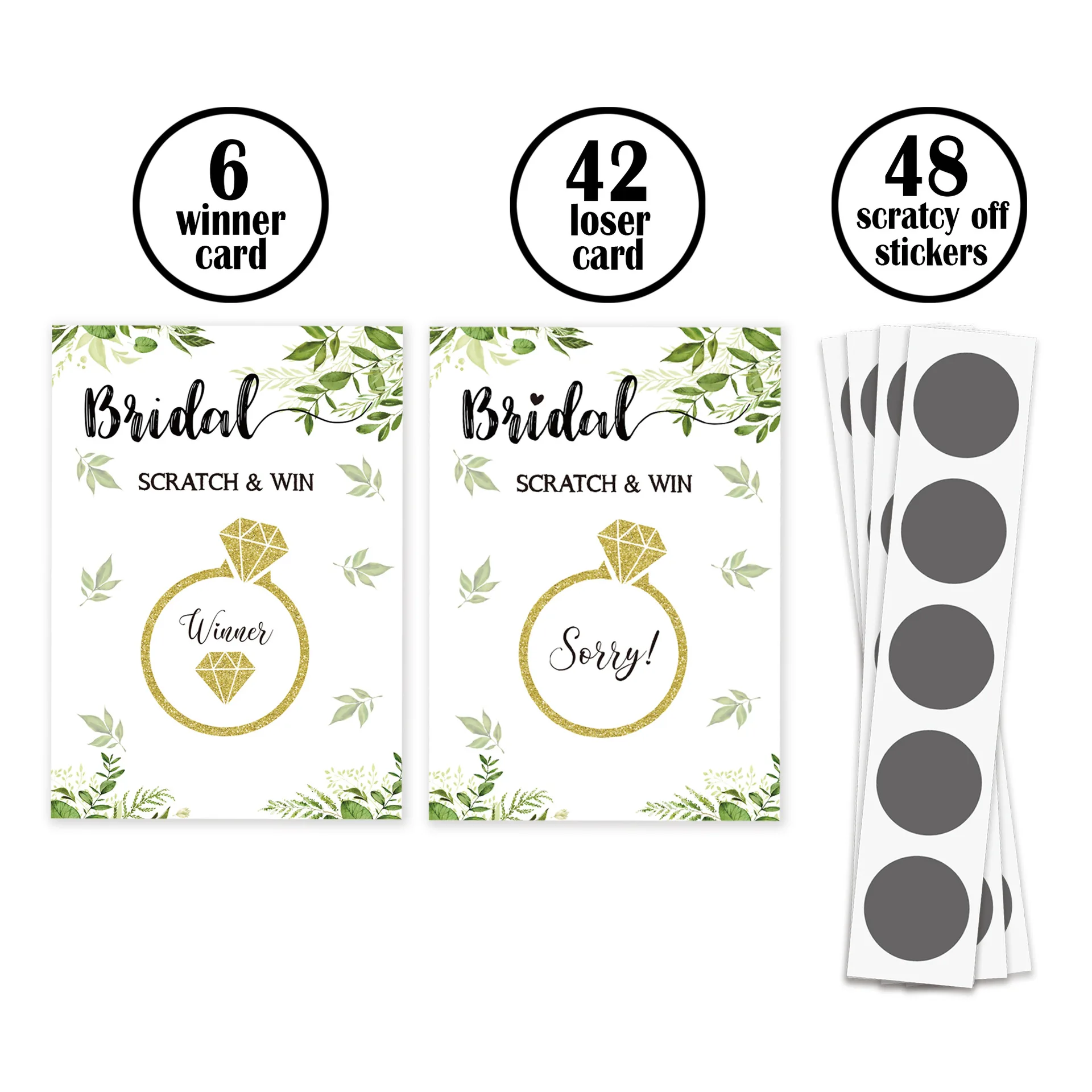 Wedding Bride to be Pai Team Game Card Bridal Shower Party Ring Scrape Card Leaves 48Pcs greeting cards