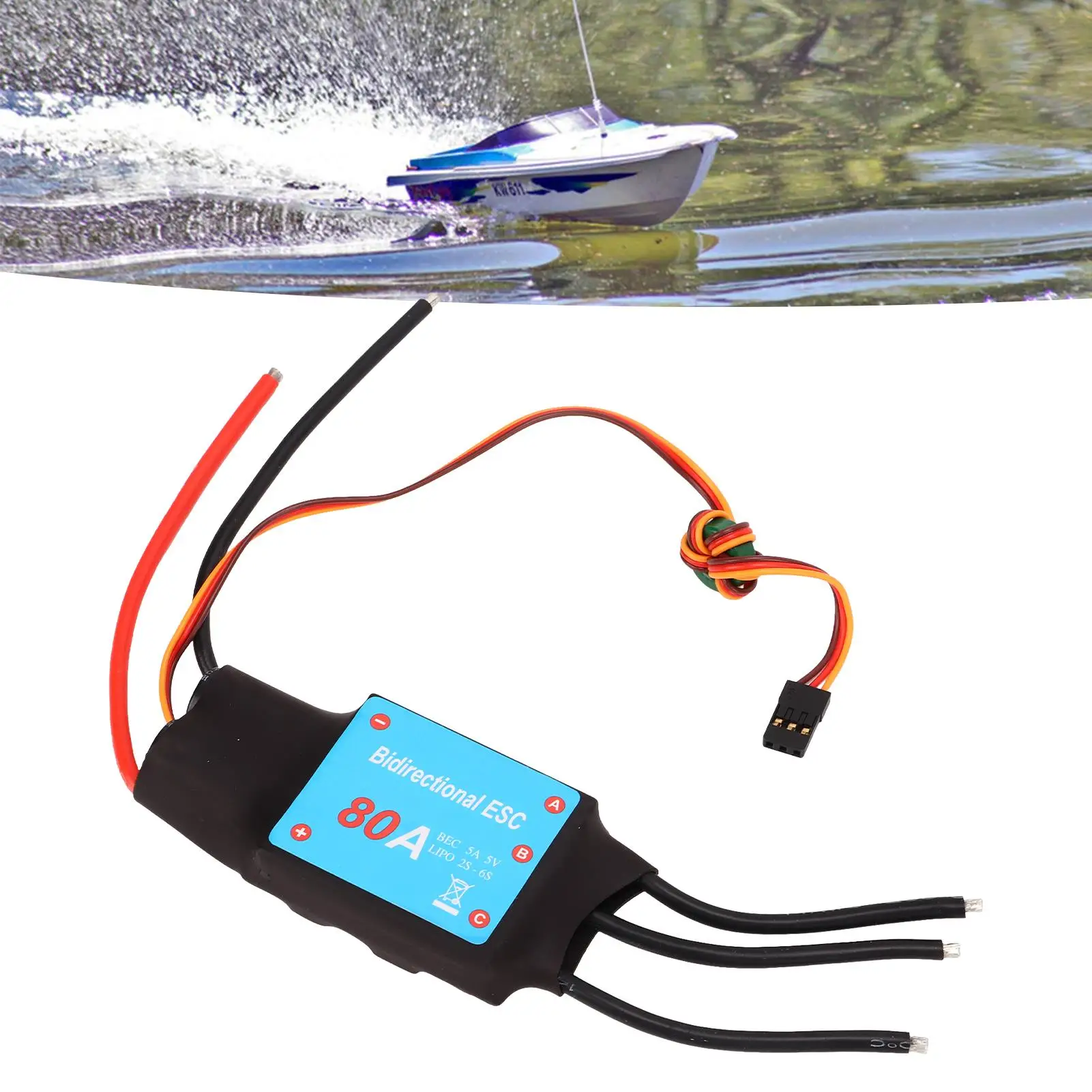 for rc Boat 80A Brushless ESC Stable Durable Reversing Function Auto Learning 5V 5A