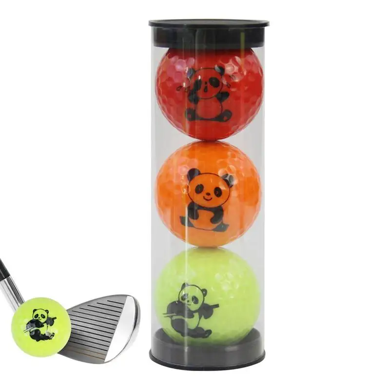 

3pcs Funny Golf Balls Golf Conspicuous Driving Range Practice Distance Balls With Cute Panda Pattern Golf Accessories
