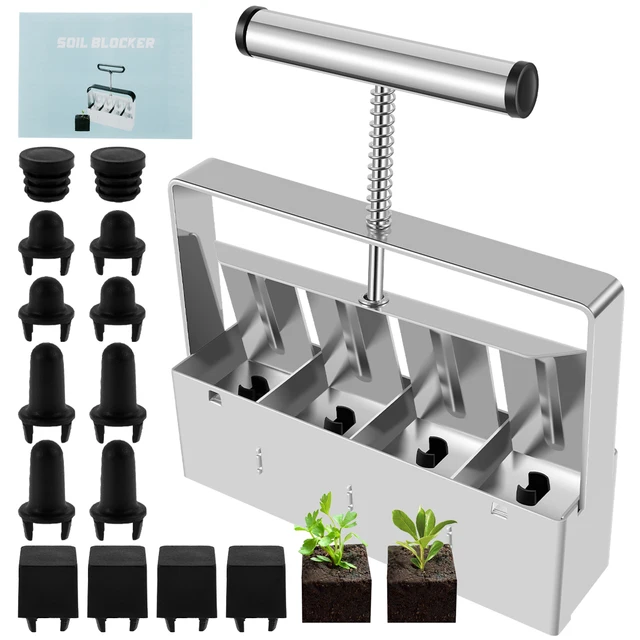 Új Talajblokk-Készítő Mikrokalap-Blokkoló Készlet Kézi Ergonómikus Talaj Blokkoló Szerszám Rozsdamentes Acél Növényi Transzplantáció - Image 2
