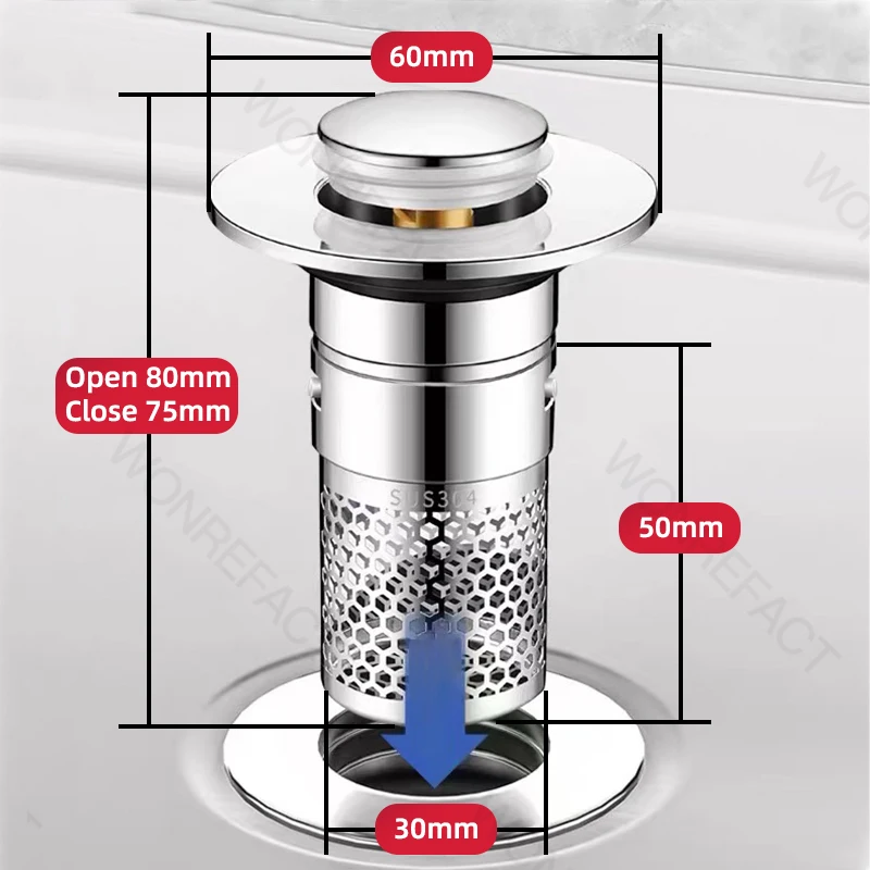 304 Stainless Steel Bathroom Sink leaking Plug Filter Pop Up Sink Drain Filter Detachable Embedded Basket bathroom sink plug washbasin leak plug sink drain strainer stainless steel sink
