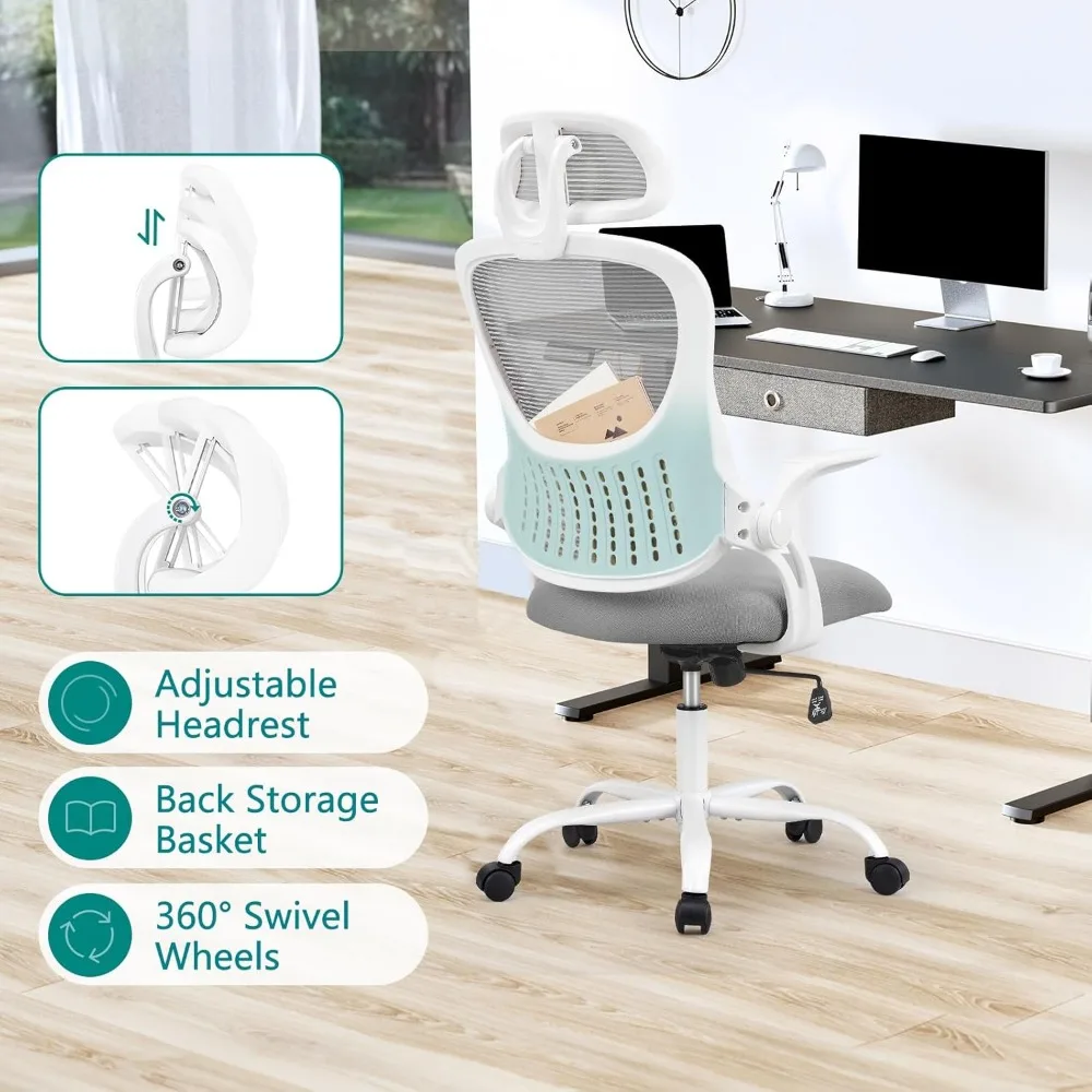 Office Computer Desk Chair, Ergonomic High-Back Mesh Rolling Work Task Chairs with Wheels and Adjustable Headrests,Study, Grey 5