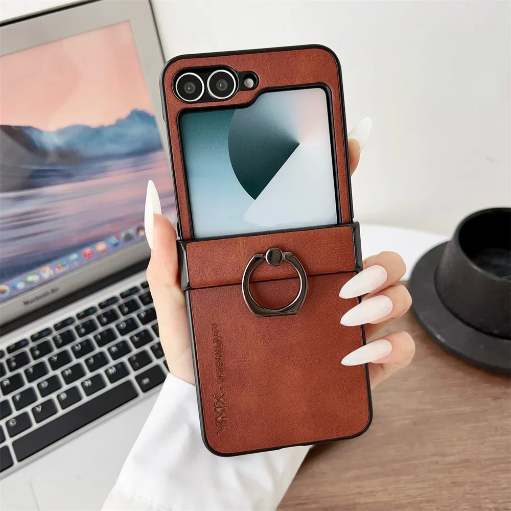 Luxury Leather Phone Case with Ring Holder Stand and 3-in-1 Protection