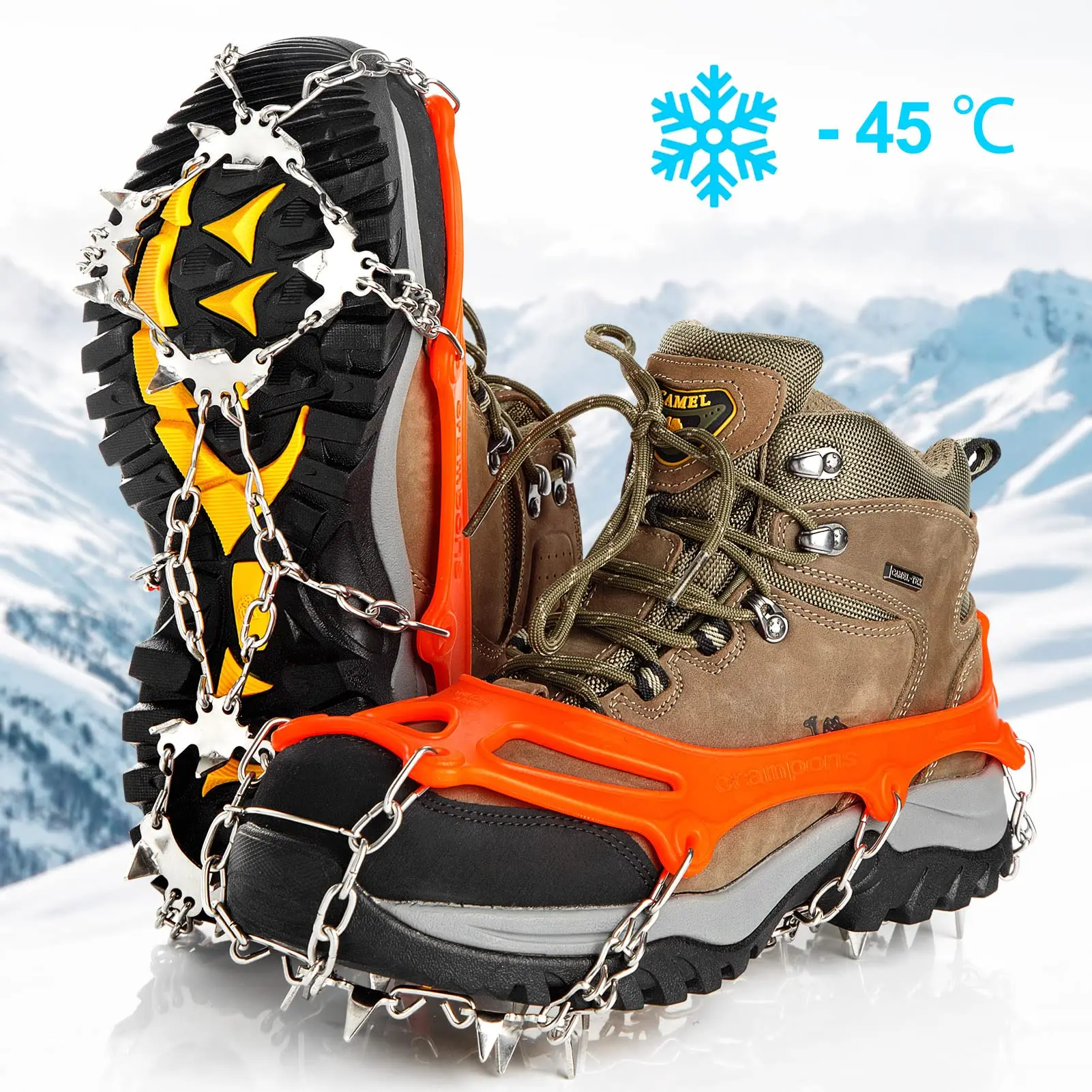 Ice Cleats for Hiking Boots and Shoes, Non Slip Stainless Steel Boot Chains  Shoe Ice & Snow Grips, Walk Traction Micro Spikes Crampons for Ice