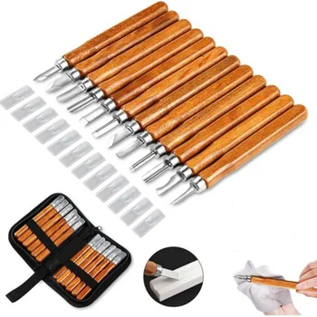 12pcs Wood Carving Chisel Knife Tools Set DIY Woodcut Knife Sculpture Set Woodworking Pottery Ceramic Clay Arts Crafts Cutter