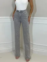 Diamond-shaped Rhinestones Woman's Denim Pants Shiny Diamond Straight Jeans for Women High Rise Trousers Y2k High Street Pants - Image 6