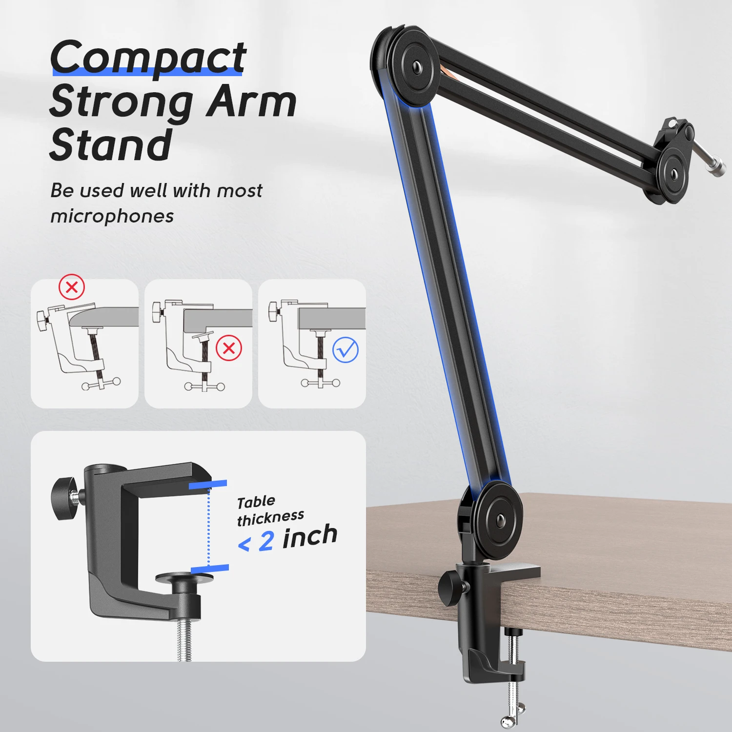 FIFINE Low-profile Boom Arm Microphone Stand with Desk Mount/Cable  Managment, Adjustable Mic Boom for AM8 K688-White BM88W - AliExpress