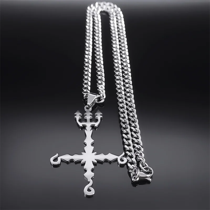 666 Satan Inverted Cross Trident Demonic Necklace for Women Men