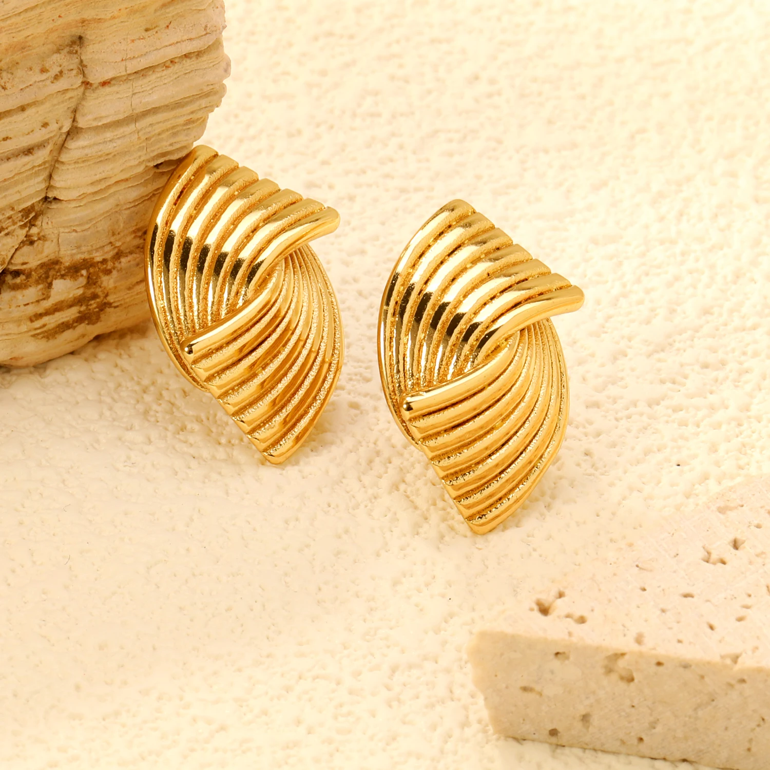 Stud Earrings Women Water Drop Golden CZ Punk Style Cubic Zirconia Stainless Steel Female Elegant Jewelry Gift