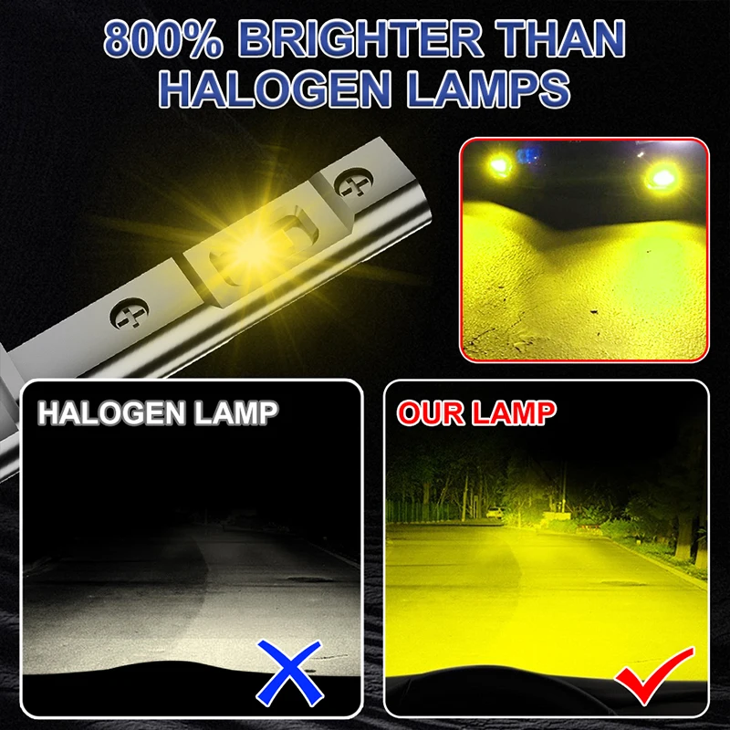 2PCS 500W 200000LM H1 LED Car Headlight Bulb 6000K 3000K Yellow Mini Size Fanless CSP 5570 Chip Plug&Play 12V 24V