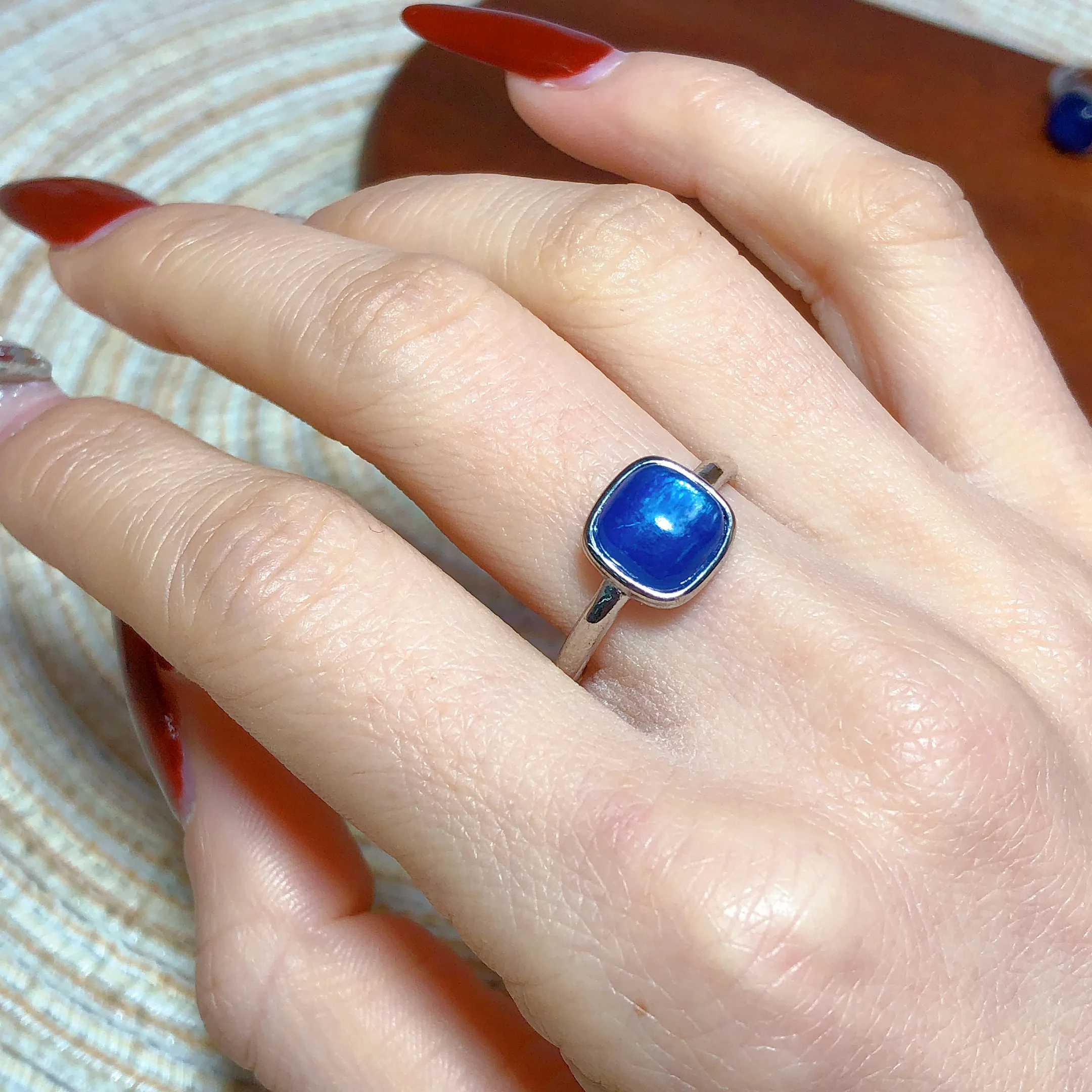 Natural Crystals Kyanite Cube Ring Silver Flash Scintillating Painting Gemstones Women Men Adjustable Energy Ore 6