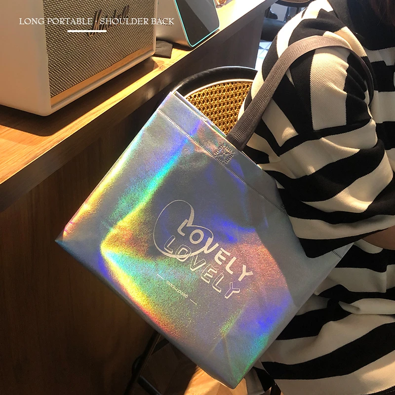 StoBag 20pcs Laser Non-woven Tote Bags Fabric Shopping Shoulder Woman Storage Reusable Large Pouches Custom Logo(Extra Fee) 3