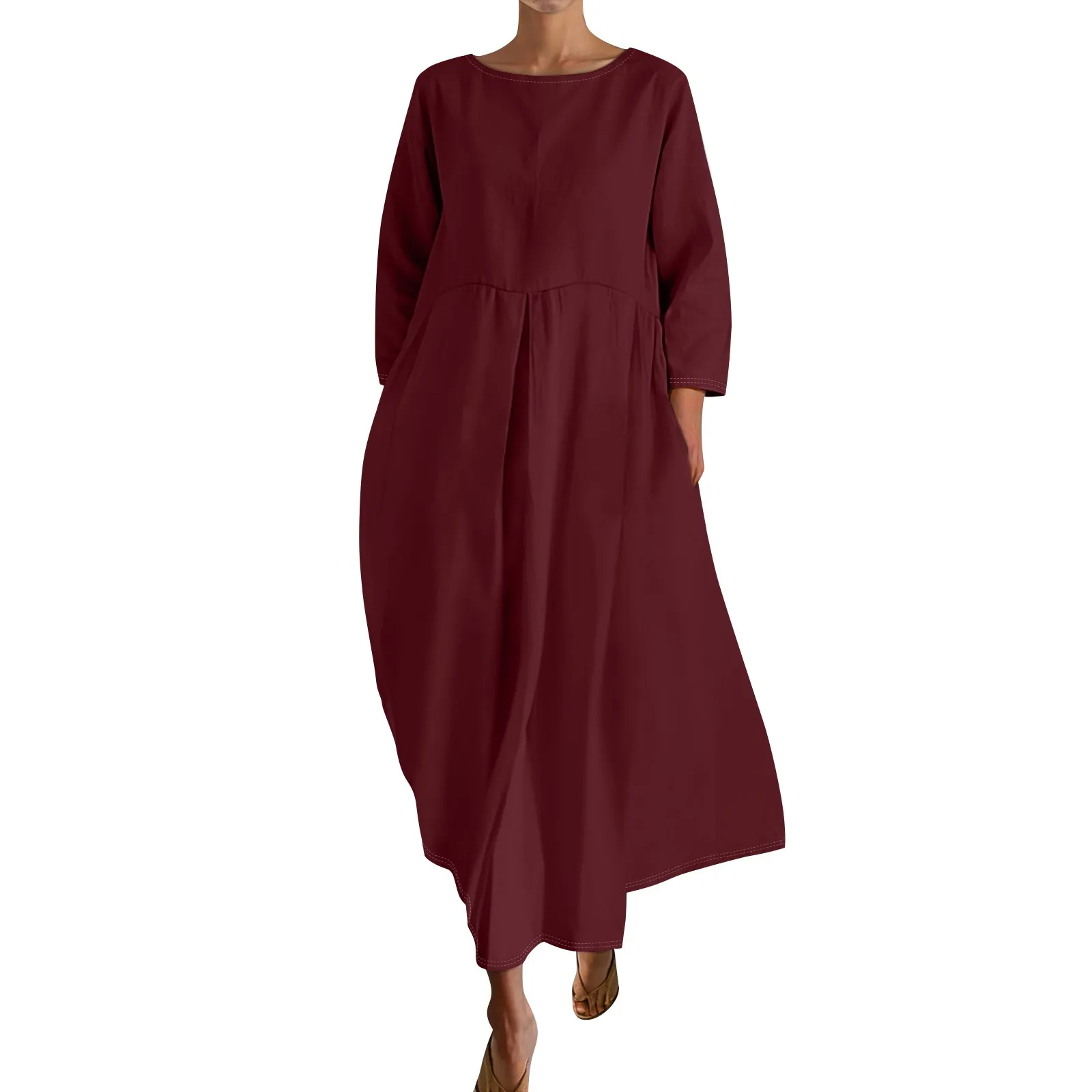 

Платье женское длинное Плиссированное с рукавом 3/4, элегантный повседневный однотонный модный пляжный сарафан свободного покроя, на лето