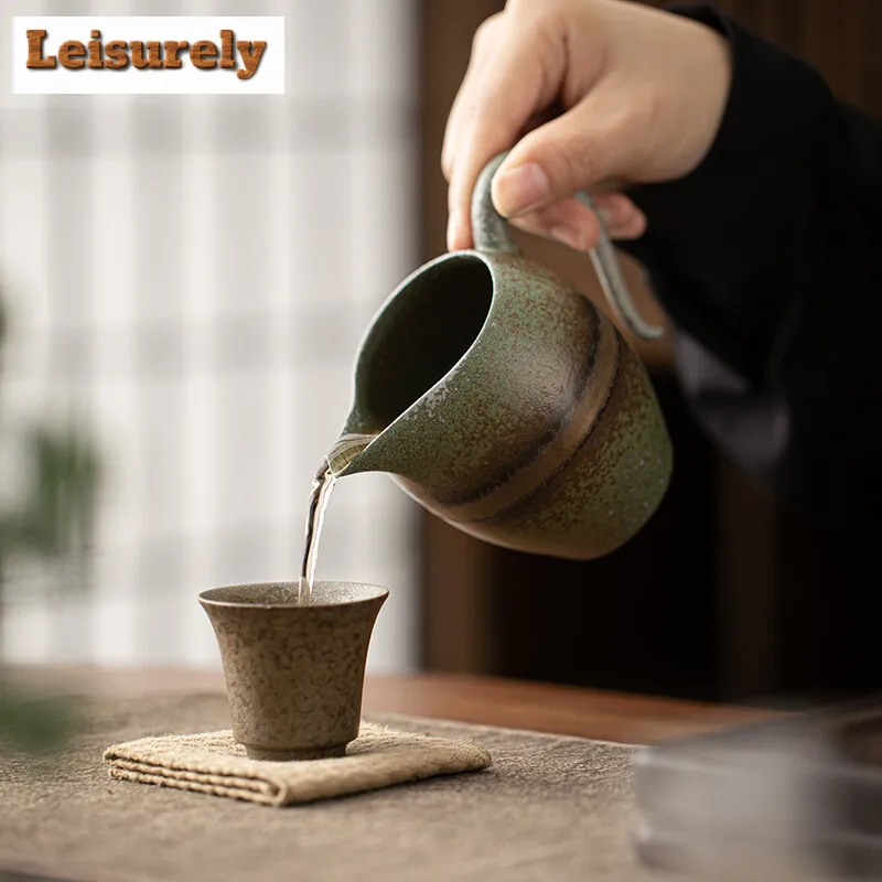 180ML Antique Kiln Chnage Cyan Tea Pitcher Antique Coarse Pottery Cha Hai Household Justice Cup Tea Items Ornaments Accessories