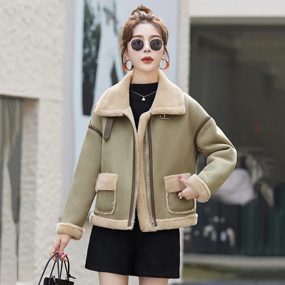 

New Women Thicken Warm Jacket Autumn Winter Fashion Turn-down Collar Wide-waisted Loose Short Coat Casual Plus Velvet Outerwear