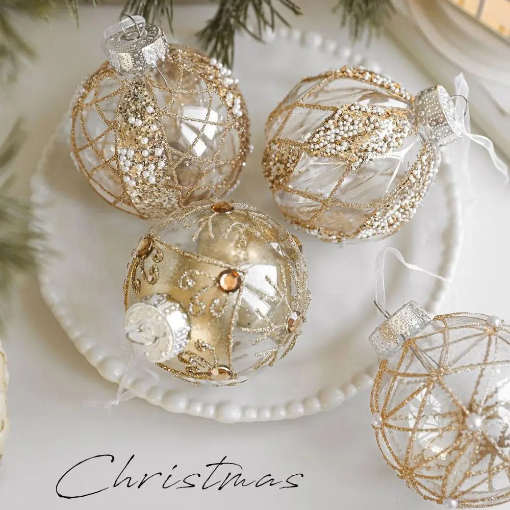 Glitter Plastic Christmas Ornaments Ball Golden Border