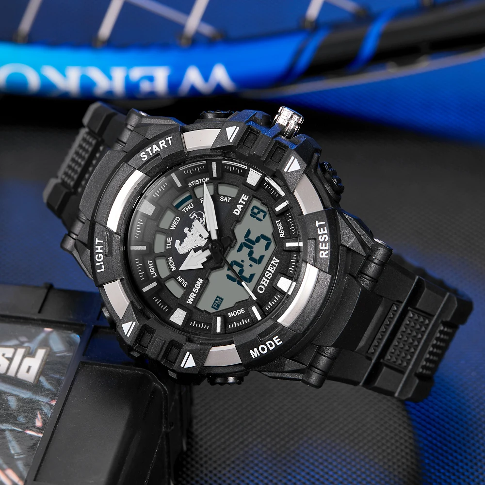 

OHSEN Black Mens Watches Sport Waterproof Quartz Man Women Wristwatch Digital Dual Time Watch Clocks Relogio Masculino New 2023