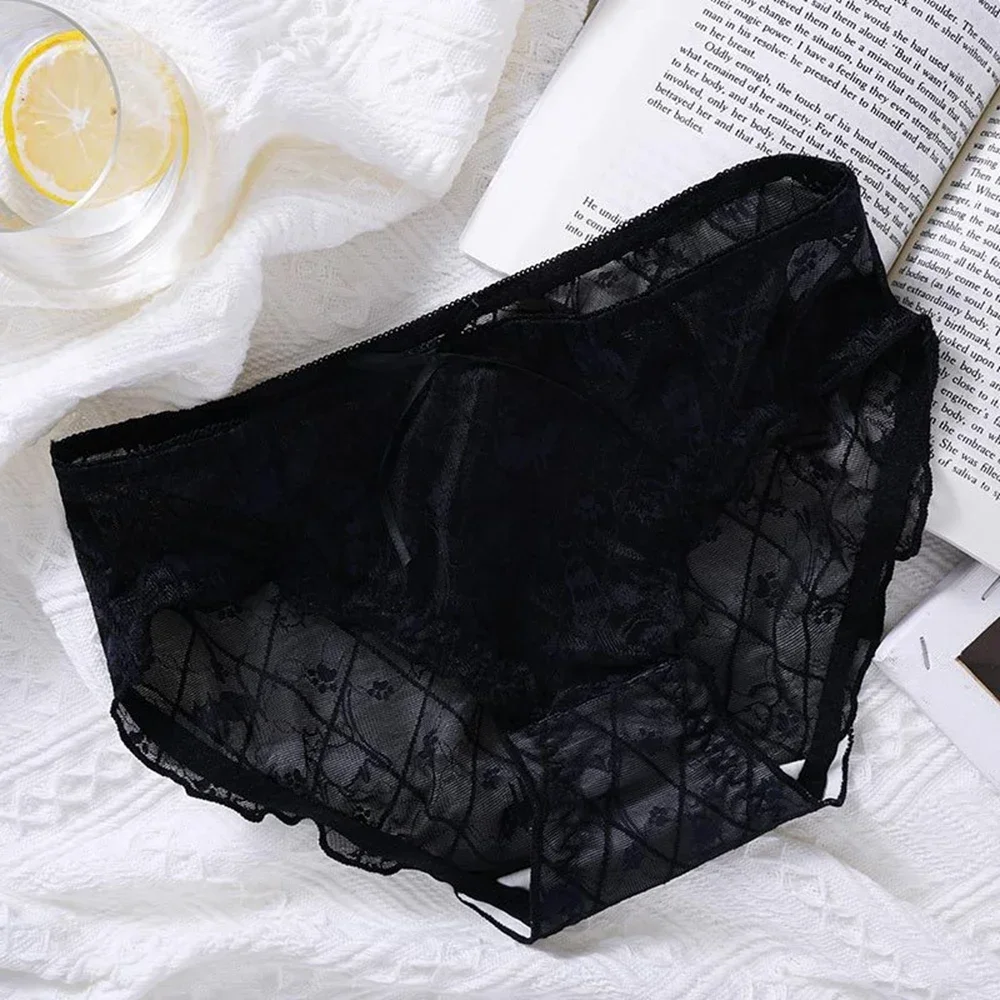 Women Large Size Underwear Summer Breathable Lace Sexy Panties Girls Soft Ice Silk Briefs Seamless Mid Waist Underpants Lingerie
