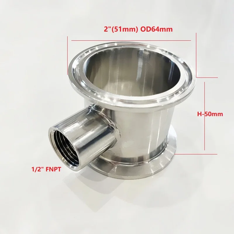 Modulo Di Rettifica Tri-Clamp Flange64mm Da 2 "51mm Con FNPT Da 1/2", Colonna A Riflusso Per Distillazione, Lunghezza 50mm, Acciaio Inossidabile 304