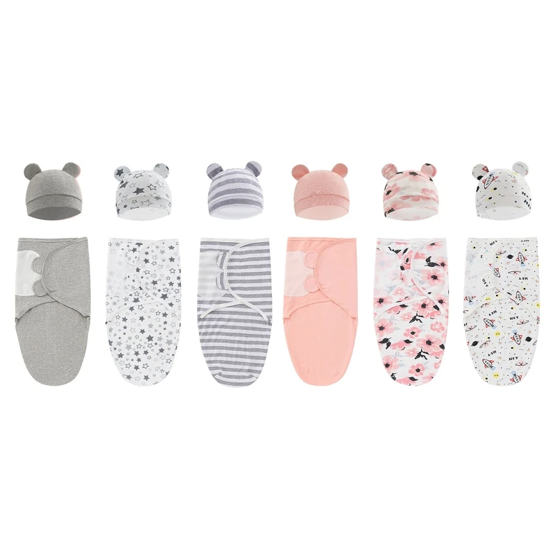 Newborn Swaddle Wrap + Hat Cotton Baby Receiving Blanket Bedding