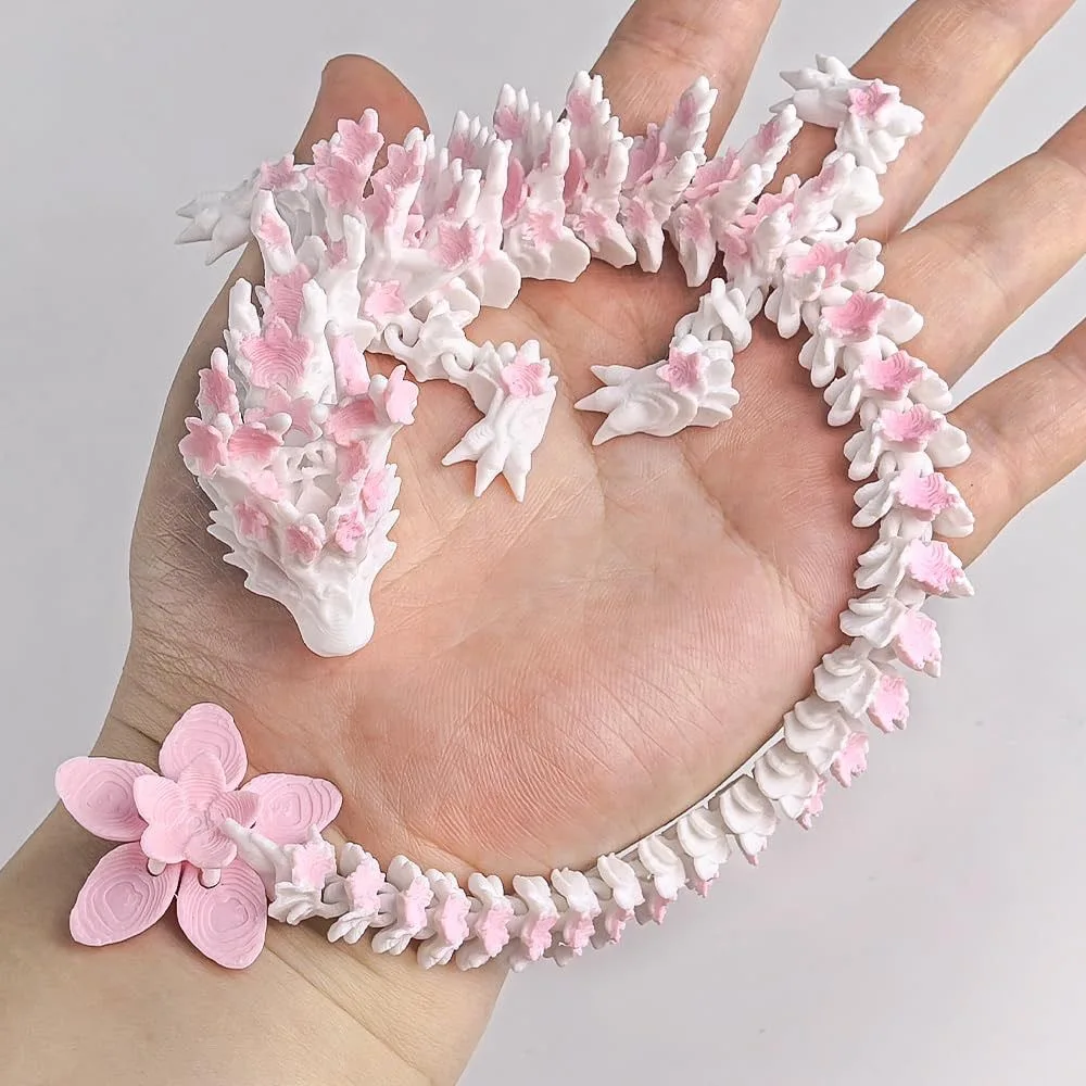 15/25cm 3D Printed Love Cherry Blossom Dragon Movable Joint Dragon Model Gifts Home Office Desktop Ornament Landscape Craft 1