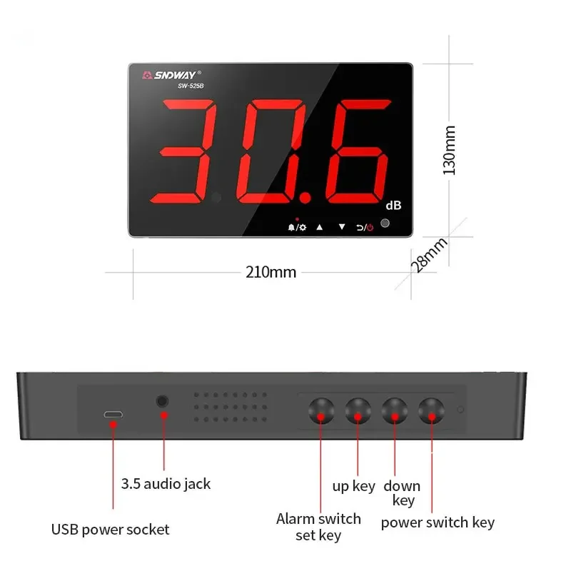 SNDWAY SW-525A/B/G 130dB Wall Mounted Handheld Fast Response Sound Noise Level Meter Noise Decibel Meter Digital Data Storage 6