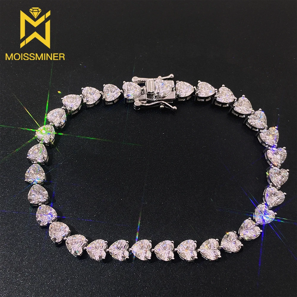 4/5mm Moissanite Heart Tennis Chain Bracelets For Men S925 Silver Real Diamond Hand Chain Women High-End Jewelry Pass Tester