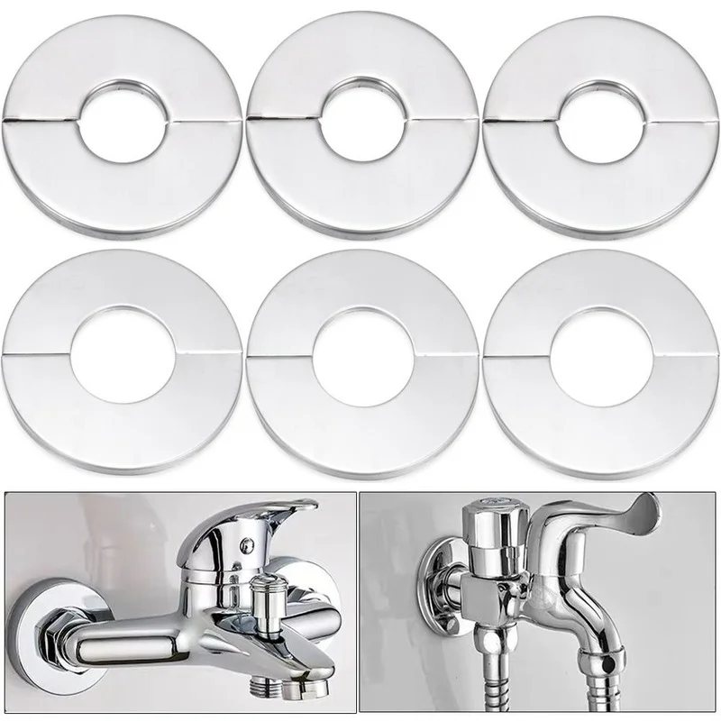 Faucet Decorative Cover Chrome Finish Faucet Decorative Cover Stainless Steel Water Pipe Wall Covers Self-Adhesive