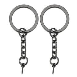 Set of 10 Rose Gold and Black Metal Key Rings with Open Split Design - 28mm Out Size (Gun Black - C)