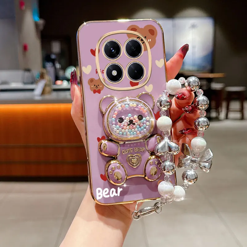 Pearl Strap Lanyard Love Bear Phone Holder Case Cover