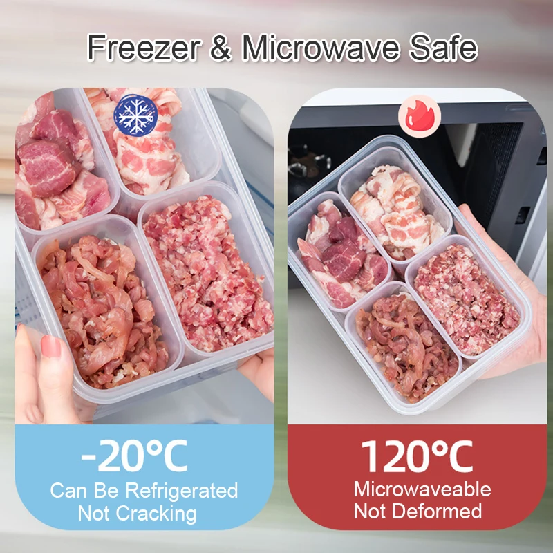 4-Compartment Food Containers For Meats & Vegetable With Lids Reusable  Clear Snack Storage Box Kichen Tools Fresh-keeping Box - AliExpress