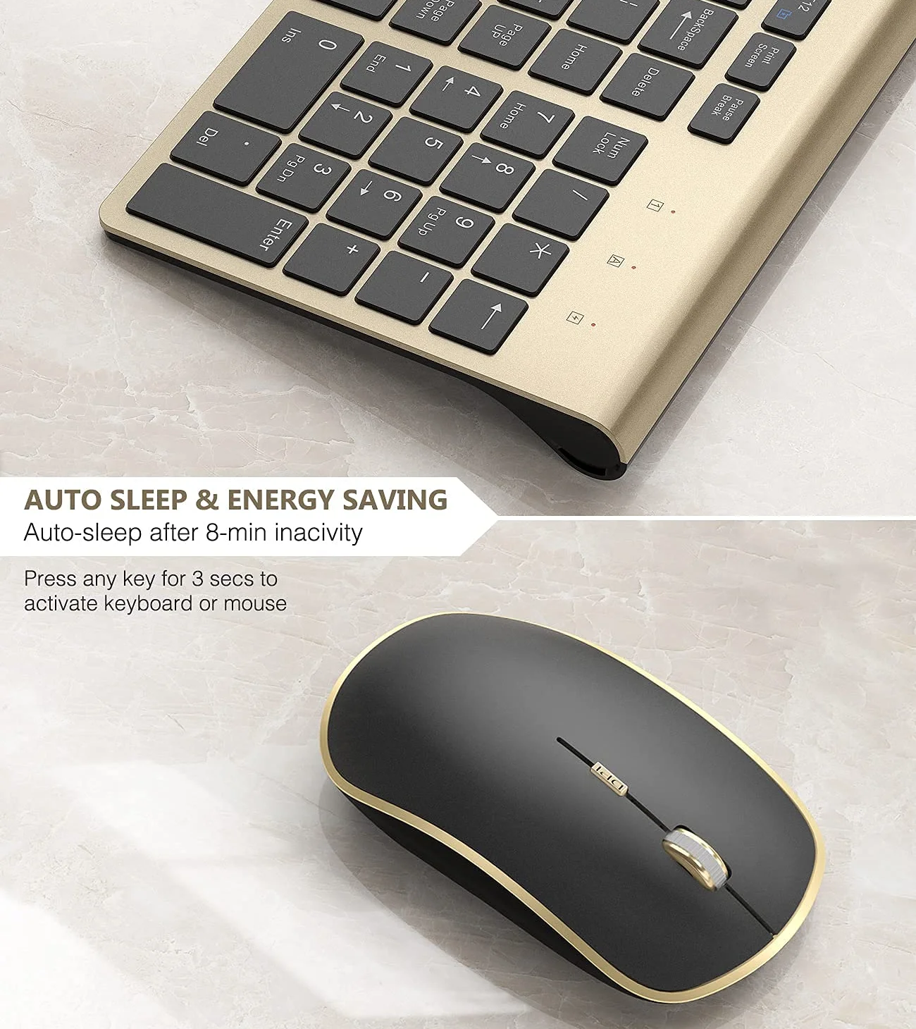 Teclado sem Fio Mouse Combo 2.4g Fino Teclado sem Fio e Mouse Ergonômico Compacto Tamanho Completo Disposição dos Eua para Pc-ouro Preto - Imagem 2