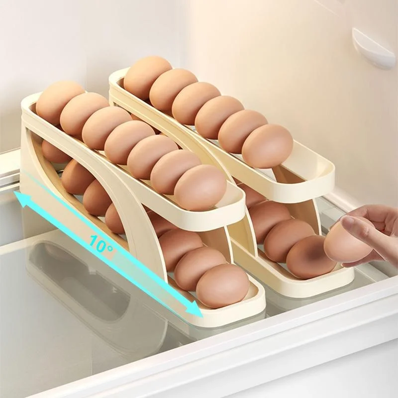 1pc Rolling 2 Layer Egg Dispenser Refrigerator Organizer Containers Storage Box Automatic Sliding Spiral Egg Holder Home Kitchen