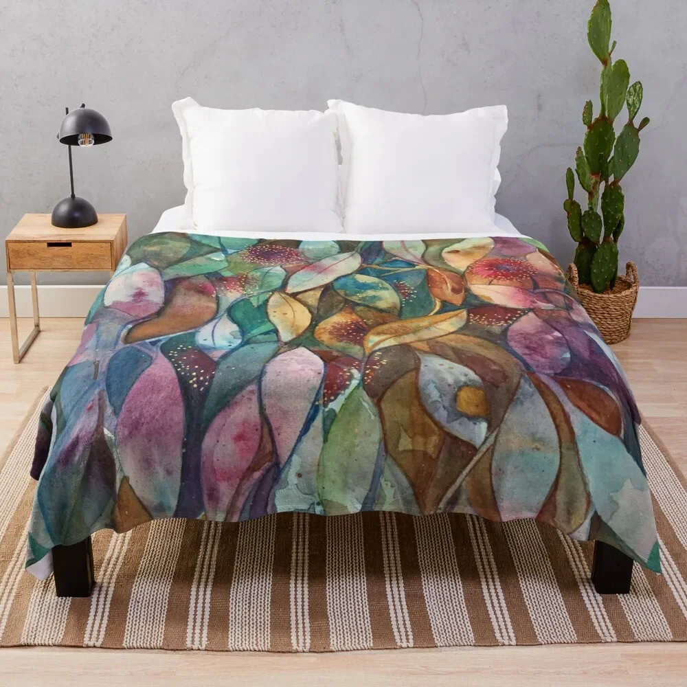 

Watercolor Gum Blossoms in Green and Pink Throw Blanket Soft Beds Summer Beddings Nap Kid'S Blankets