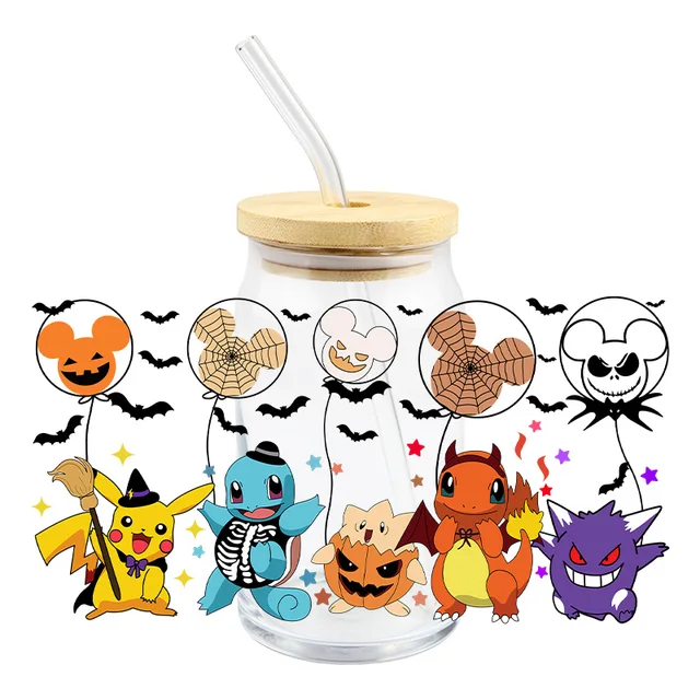 할로윈 유령 3D 전송 스티커 컵 랩 데칼, UV DTF 방수, 16oz 텀블러 랩, 전송 스티커 도매