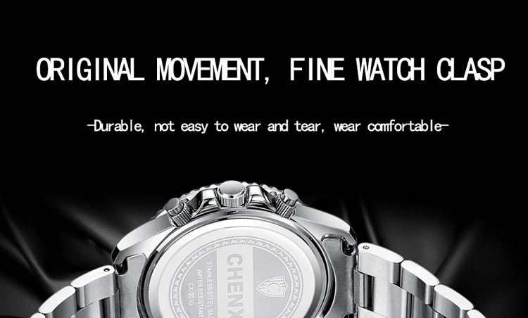 CHENXI Men's Luminous Waterproof Multi-function Watch Stainless Steel Strap Chronograph Calendar Casual Daily Wristwatch
