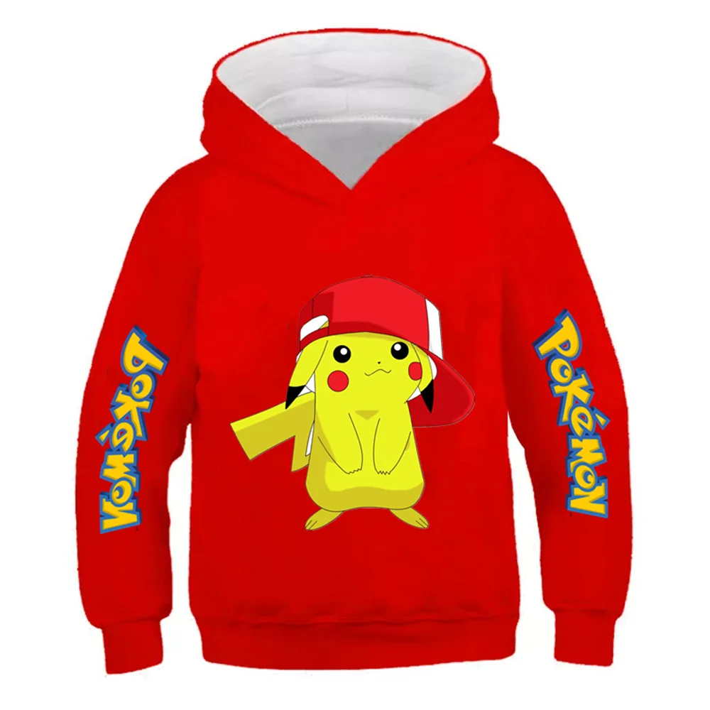 Pokemon Baby Boy Cool Pikachu Hoodie 4-14 Years Old Cartoon Sweater Spring And AutumnThin Coat Children's hooded new kid in sweatshirt vine