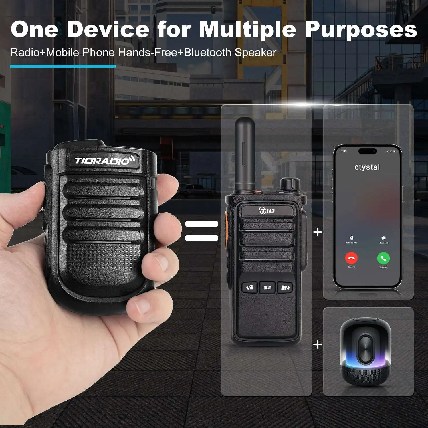 TIDRADIO Walkie Talkie Wireless PTT Wireless Bluetooth Speaker Microphone for Iphone andAndroid Phone Zello App, PoC