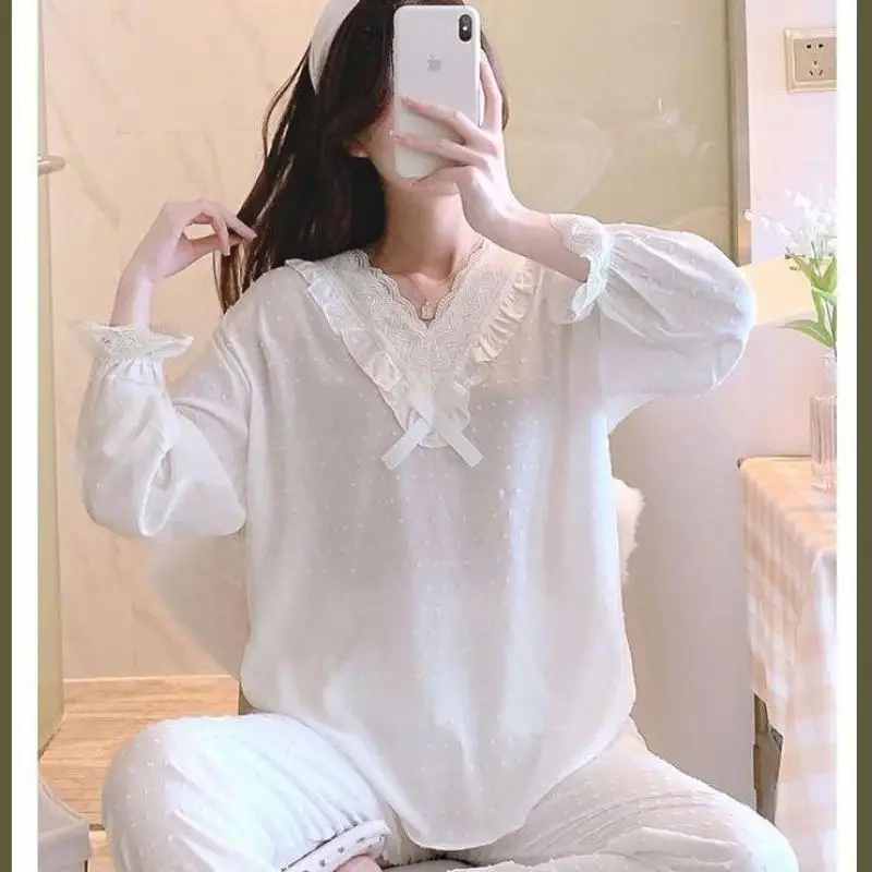 

Женские пижамные комплекты M-2XL, весна-осень, женская одежда для сна из двух предметов, однотонные свободные женские наряды Hw37