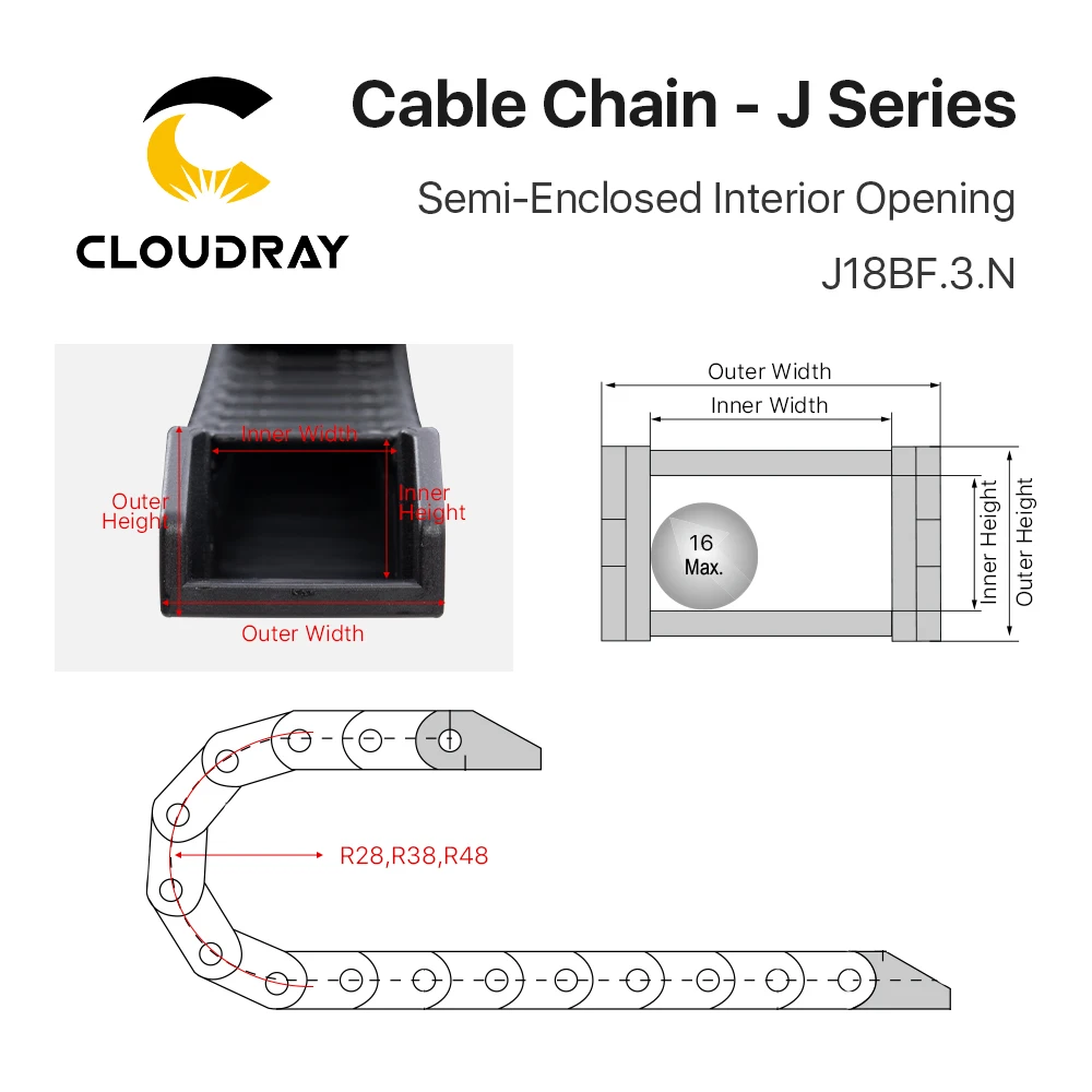 Cloudray 1m Plastic Cable Chain Semi-Enclosed Interior Opening 18x18 18x25 18x37 18x50 Drag Towline Transmission