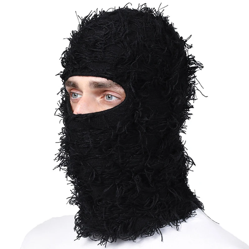New Hip Hop Balaclava Distressed Knitted Caps Full Face Ski Mask Women Outdoor Camouflage Fuzzy Ski Balaclava Beanies Hat 3