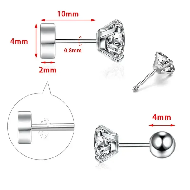 10pc 1pc G23 Titanium Lobe Piercing 4 Prong Zircon Ear Stud Tragus Cartilage Screw Earrings for Men Women Earrings Body Jewelry 4