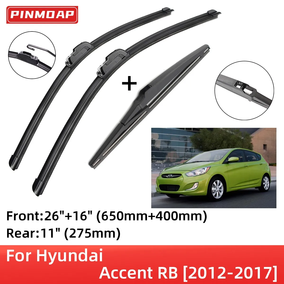 For Hyundai Accent Rb 20122017 Front Rear Wiper Blades Brushes Cutter