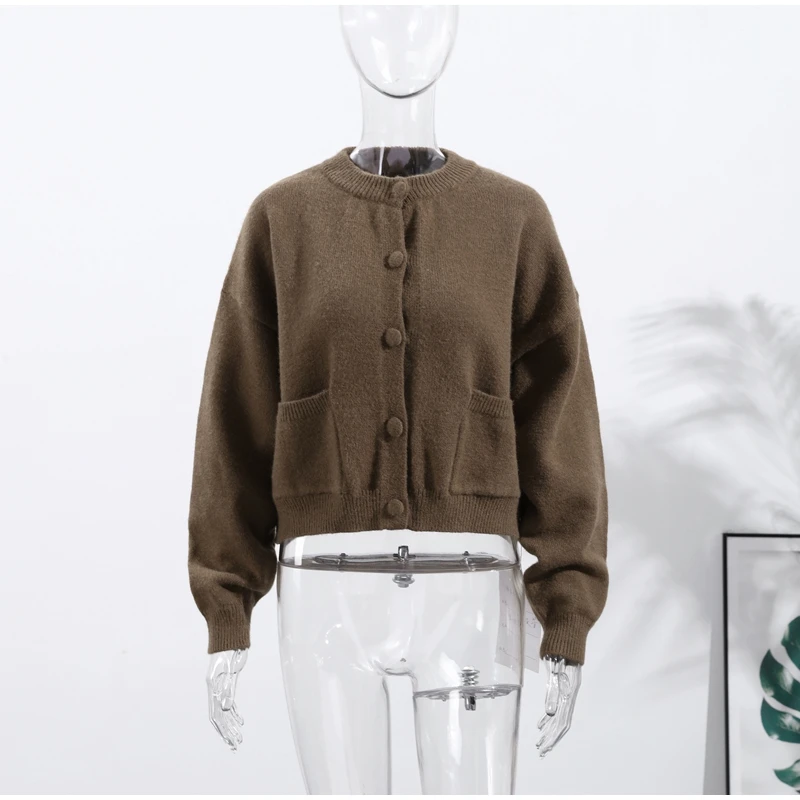 Casual Gestrickte Oansatz Strickjacke Frauen Vielseitig Solide Einreiher Taschen Pullover Weibliche 2025, Herbst Chic Straße Strickwaren – Detail 6