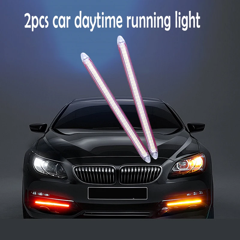 

2Pcs Auto Led DRL Daytime Running Light Strip with Yellow Turn Signal Lamp Car Headlight Sequential Flow Day Light 12V