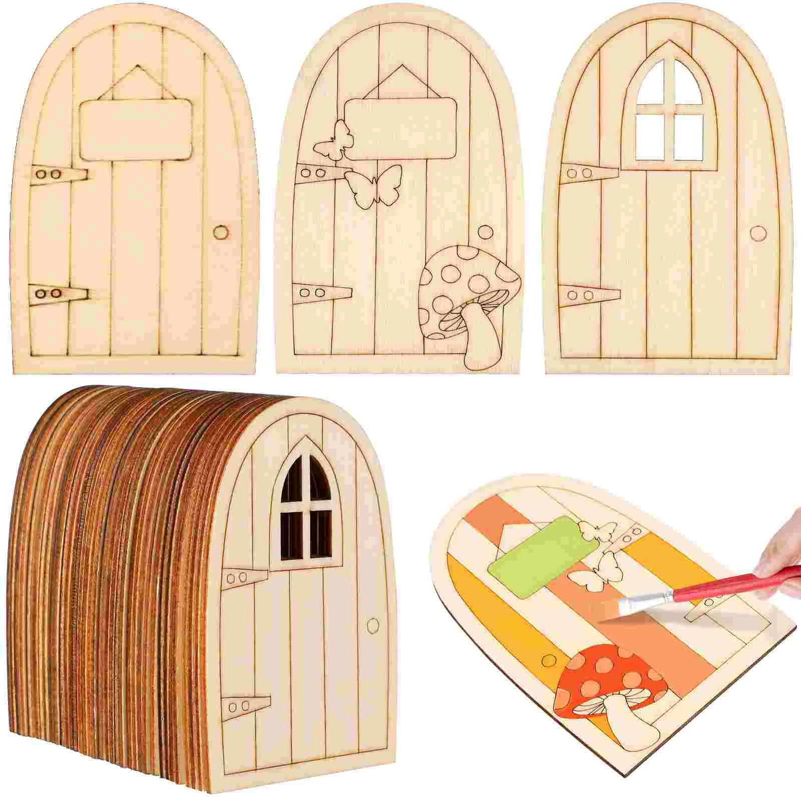 

Toyvian Decors Unpainted Mini Door Blank Fairy House Fairy Figurines Unfinished Dollhouse Craft Door Mini Blank Garden